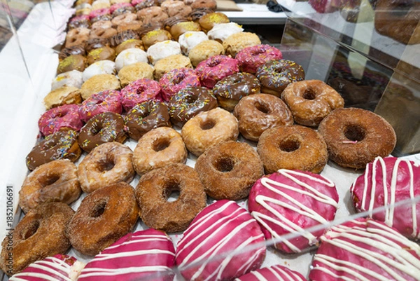 Obraz Assorted Fresh Donuts in Bakery Display Case