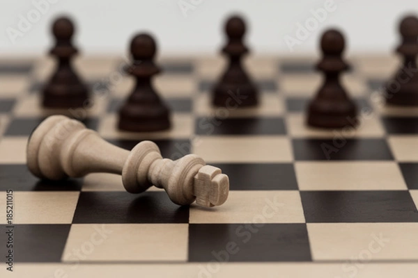 Obraz Chess pieces on a chess board with the king and pawns