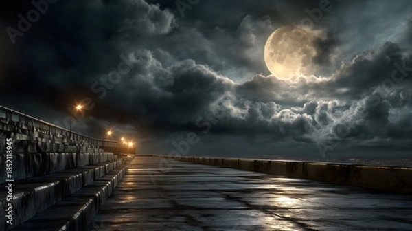 Obraz Full moon over cloudy terrace night