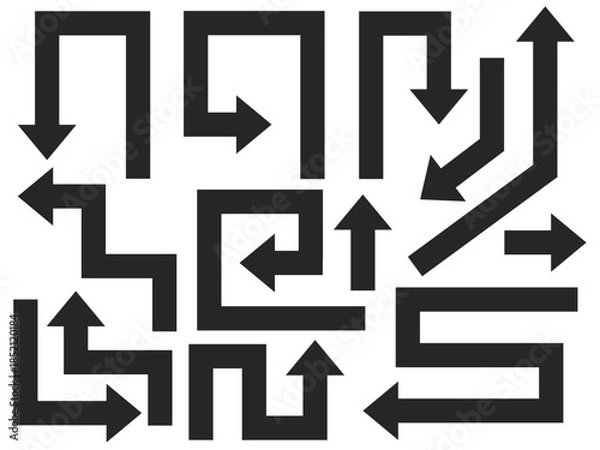 Obraz 黒の色んな向きの複雑な矢印のセット