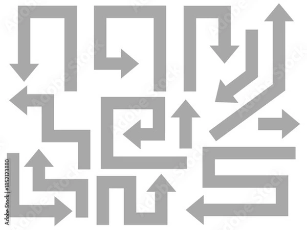Obraz グレーの色んな向きの複雑な矢印のセット