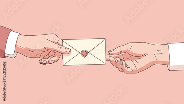 Obraz Hands exchanging heartfelt letter with love symbol on envelope