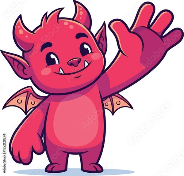 Obraz Cute cartoon devil waving with a friendly smile and playful demeanor
