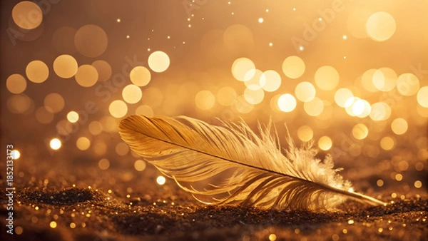 Obraz Golden Feather on Glittering Background