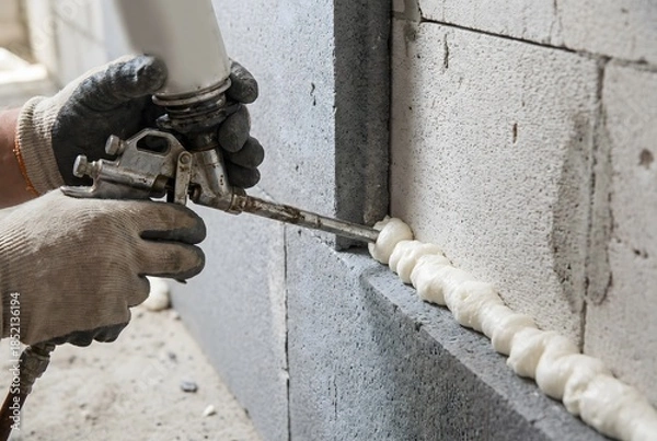 Obraz Insulating water pipe with spray foam technique 