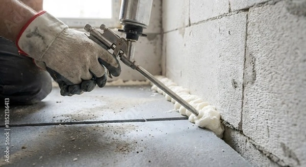 Obraz Insulating water pipe with spray foam technique 