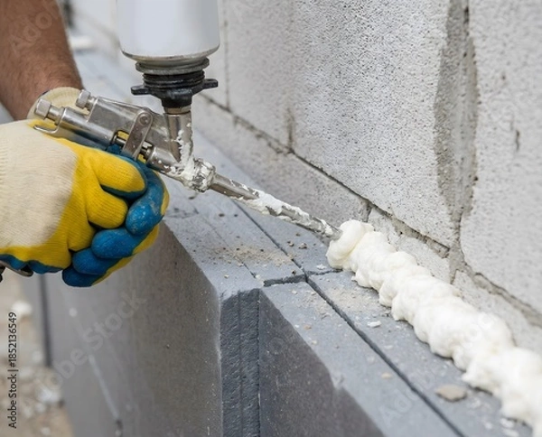 Obraz Insulating water pipe with spray foam technique 