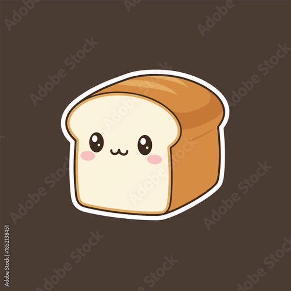 Fototapeta Cute Cartoon Bread Loaf with Kawaii Face Illustration.