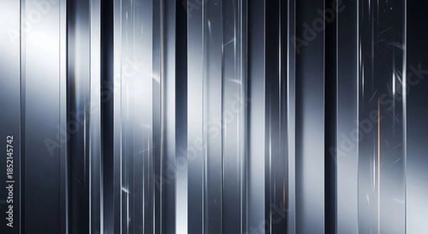 Obraz Close-up of shiny metal blinds with reflections in a dark room with a moody atmosphere.