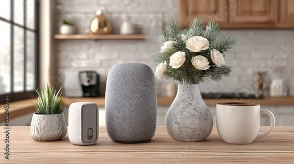 Obraz Smart speaker and iot devices in modern kitchen