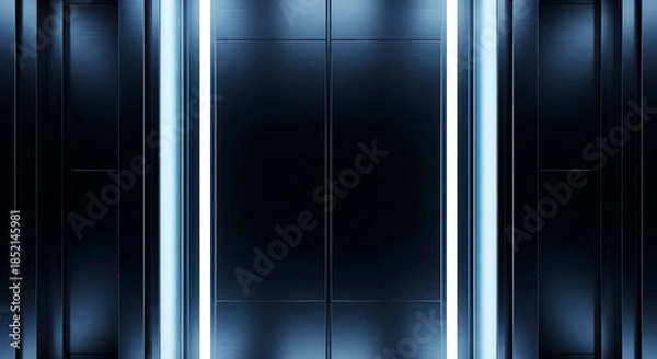 Obraz Dark abstract background with glowing blue vertical lines and a white empty space for text or design elements.
