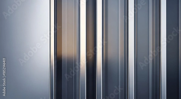 Obraz Blurry close-up of vertical metallic bars with reflections in shades of gray and orange.