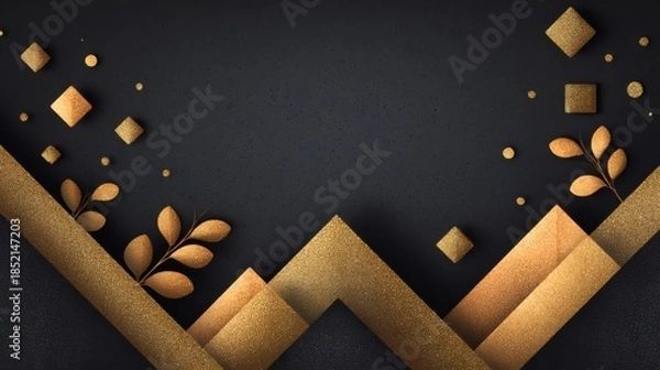 Obraz Golden glitter geometric pattern with black background