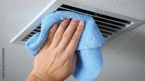 Obraz Cleaning ceiling vent with microfiber cloth