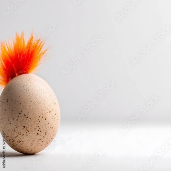 Obraz Egg with orange mohawk hairstyle on white background