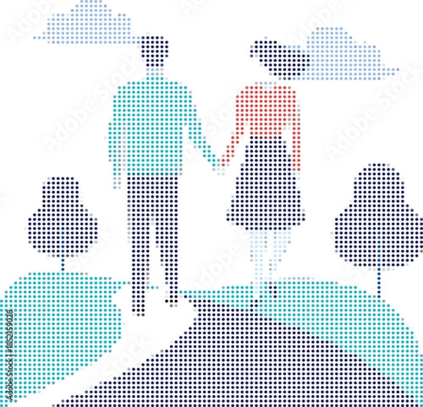 Obraz Couple Walking Together Pixel Art Vector Illustration