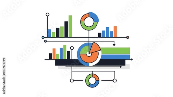 Obraz Data Analysis and Business Intelligence Concept with Interconnected Charts and Graphs