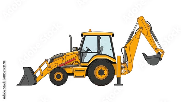 Obraz Yellow Backhoe Loader Illustration for Construction and Earthmoving Projects