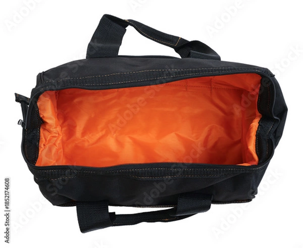 Obraz Black canvas tool bag with open orange lining
