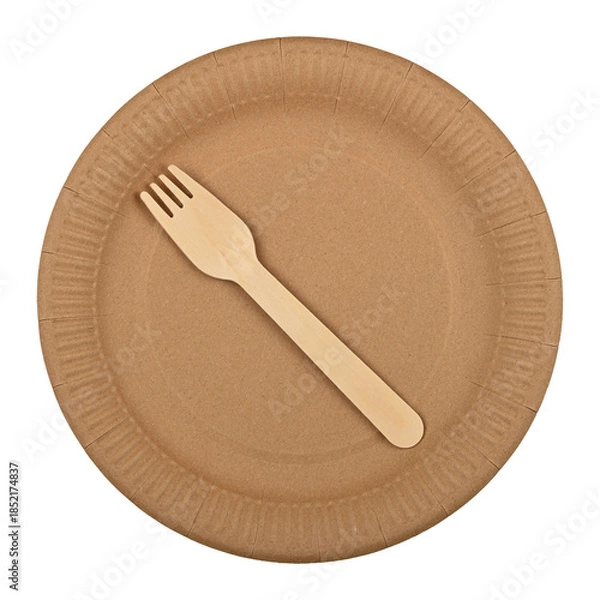 Obraz Disposable brown paper dishware isolated