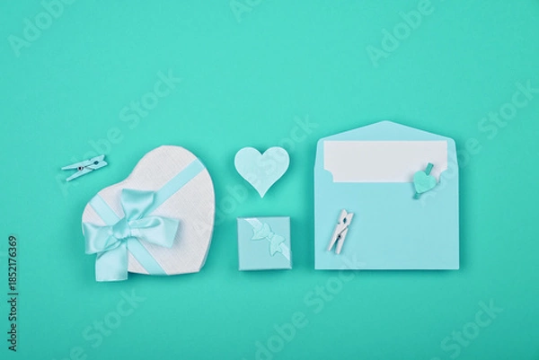 Obraz Valentine gift boxes and envelope over teal