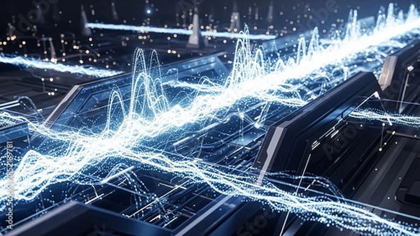 Obraz Abstract digital waveform with light trails representing data in a high-tech environment.