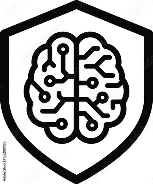Obraz Shield Icon with Stylized Brain and Circuitry Representing AI Security artificial intelligence