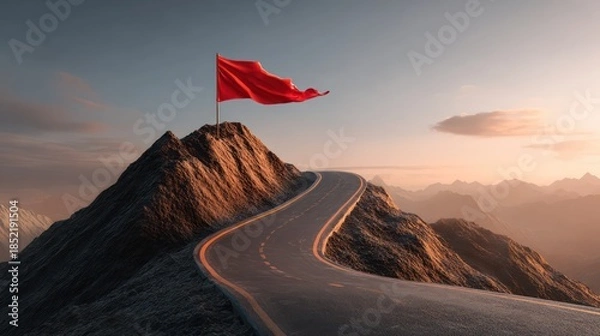 Obraz Path to success with flag on summit