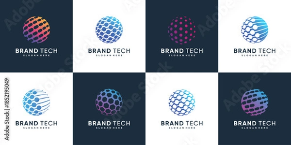 Obraz Globe logo collection with technology concept Premium Vector part 3