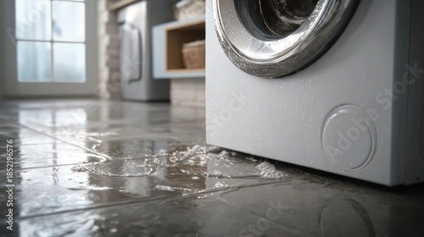 Fototapeta Laundry day trouble with broken washing machine