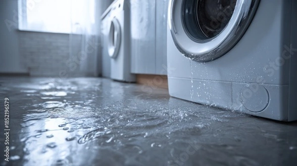 Obraz Household plumbing emergency with leaking washing machine