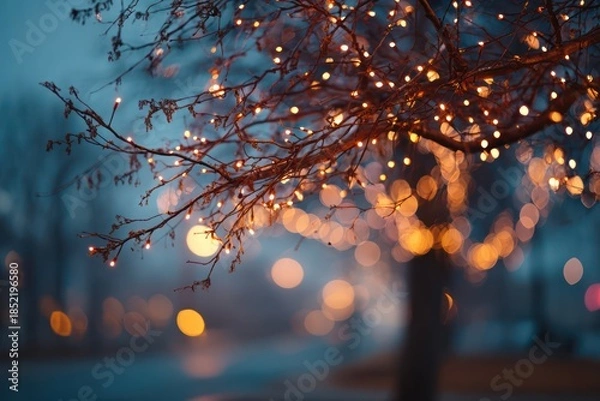 Obraz Romantic outdoor lighting on branches with bokeh