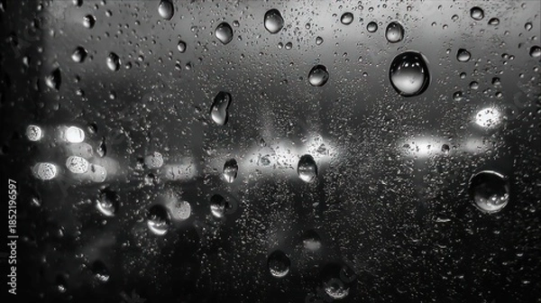 Obraz Moody rain droplets on dark glass background