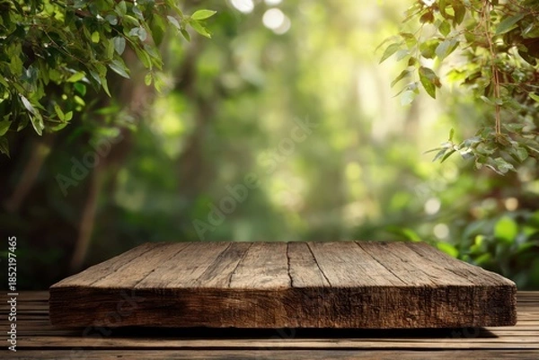Obraz Wooden podium with natural forest background