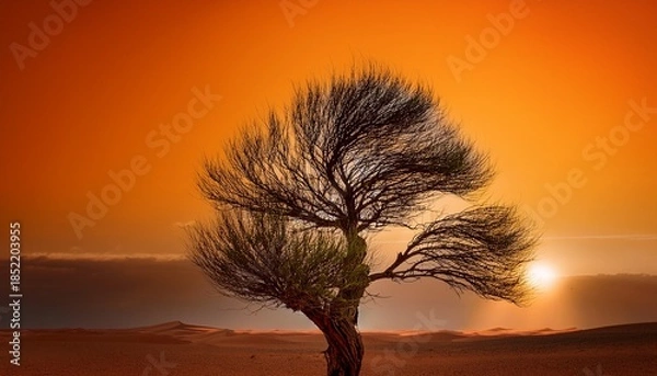 Obraz Windswept Tree Against An Orange Background