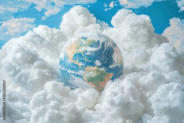 Obraz Earth globe covered with clouds symbolizing global warming and climate change
