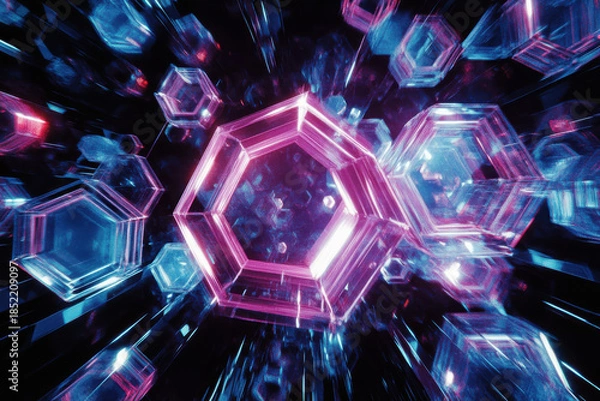 Obraz Abstract digital art showcasing glowing geometric shapes, creating a mesmerizing visual experience