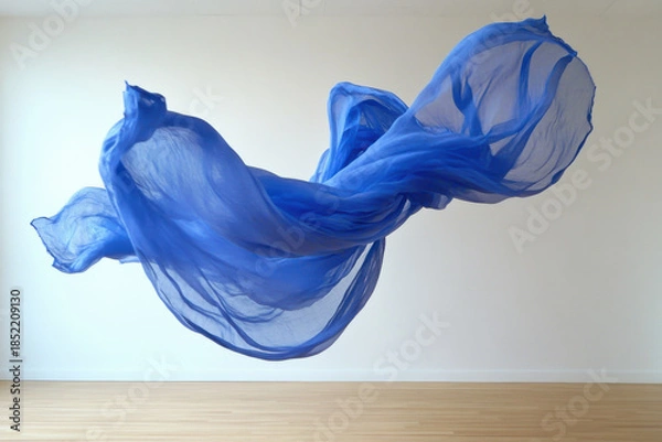 Obraz Light blue fabric flowing and floating in the air in minimalist room