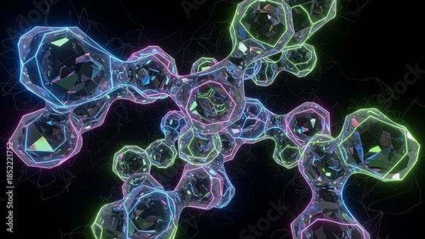 Obraz Colorful abstract molecular structures glowing against a dark background.