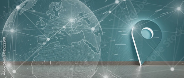 Fototapeta Pin holder illuminated symbol hold against a wall