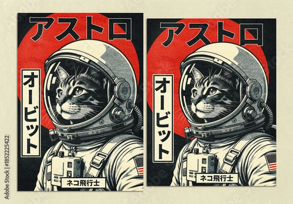 Obraz Japanese Retro Sci-Fi Astro Cat Poster Template
