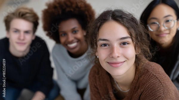 Obraz Group of diverse teenagers smiling at camera