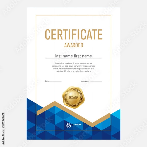 Obraz Certificate and diploma design, creative geometric triangle background, flat style