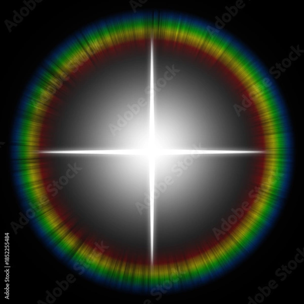 Obraz Rainbow Light Ring With Cross Glow On Black Background