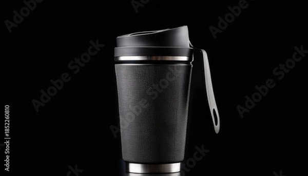 Obraz Black Thermos Cup On Black Background