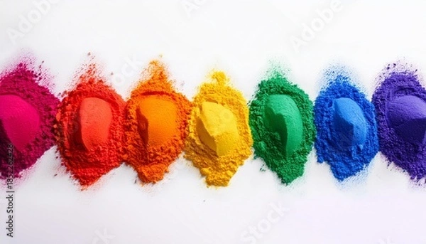 Obraz Rainbow Colored Powder Arranged In A Line Isolated On White Background