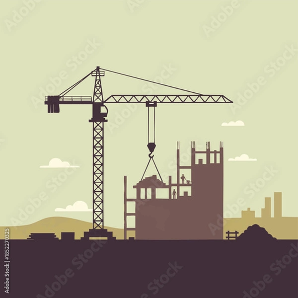 Obraz Construction Crane Building Skyscraper Urban Development Industrial Project.