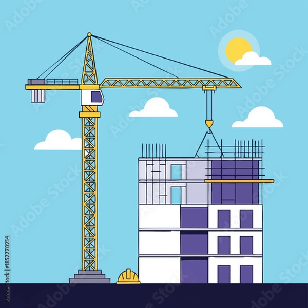 Obraz Construction Site with Crane and Building Under Development.