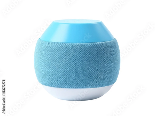 Fototapeta A blue and white speaker sits atop a table