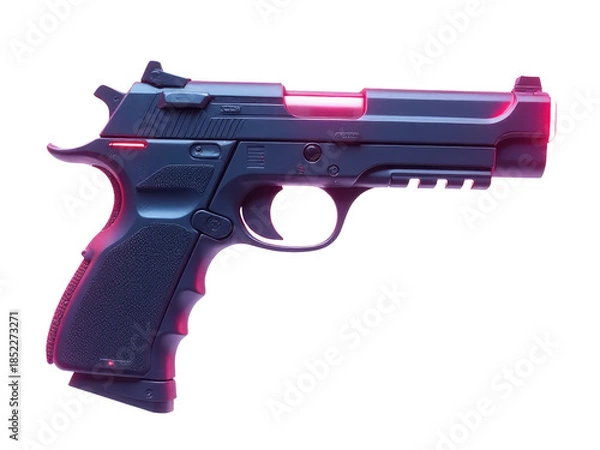 Fototapeta A handgun with a red laser sighting device activated